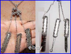 1 Small Antique Sterling Well Marked CHATELAINE Necklace, Hook, Comb, File OOAK