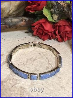 1. Vintage 950 Sterling Blue Denim Sodalite Stone Linked Bracelet 13g, 6 7/8