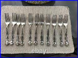 11 OLD MARK Gorham Sterling Silver Strasbourg 7 DINNER FORKS w. Monogram LOVELY