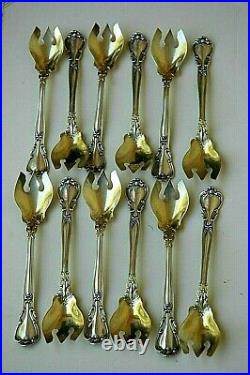 12 Antique Gorham CHANTILLY Sterling Silver Ice Cream Forks No Mono Old Mark