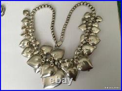 120 Grams Vtg Necklace MARKED 925 STERLING SILVER HUGE Heavy Heart Charm Puffy