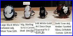 14K White Gold Onyx Diamond RING Vintage 1940 Sterling Filigree Size 2 DECO Mark