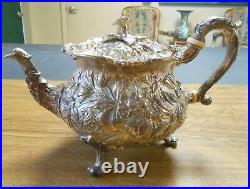 1868-1890 S Kirk & Son Sterling Silver Teapot Floral Repousse Early 11oz Mark