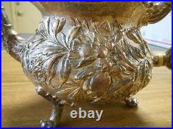 1868-1890 S Kirk & Son Sterling Silver Teapot Floral Repousse Early 11oz Mark