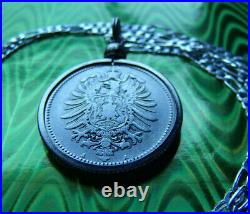 1873-1887 German. 900 Silver Mark Coin Bezel Pendant on a 18.925 Silver Chain