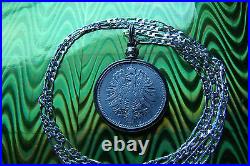 1873-1887 German. 900 Silver Mark Coin Bezel Pendant on a 18.925 Silver Chain