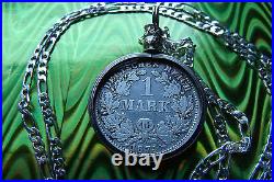1873-1887 German. 900 Silver Mark Coin Bezel Pendant on a 24.925 Silver Chain