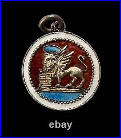 1900 Antique Saint Mark Venice Winged Lion Sterling Silver Enamel Charm Pendant