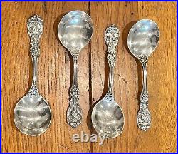 1907 Francis Ist Sterling Silver 5 7/8 CREAM SOUP SPOONS Set of 4 Old Mark