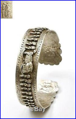 1930' Chinese Sterling Silver Bracelet Bangle Figurine Fu Foo Dog Lion Marked