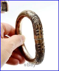 1930's Chinese Sterling Silver Bangle Bracelet Cuff Marked