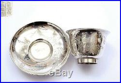 1930's Chinese Sterling Silver Flower Wine Tea Cup & Saucer Marked