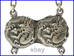 1930's Japanese Sterling Silver Dragon Belt Buckle Marked Pure Silver Jungin