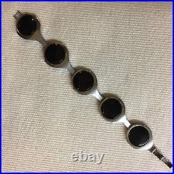 1940's STERLING SILVER & ONYX BRACELET TAXCO MEXICO marked & signed FS