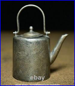 2.4 Chinese Marked Sterling Silver handle fish Take Wine Tea Pot Flagon