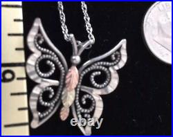 2 Black Hills Gold Sterling Butterfly 12k Leaves 20 /18 925 Chain Coleman QVC