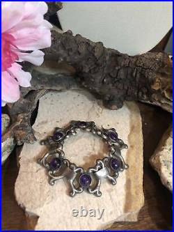 2. Vintage Marked Sterling Silver 925 Amethyst Linked bracelet 34.7g, 7 Mexico