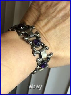 2. Vintage Marked Sterling Silver 925 Amethyst Linked bracelet 34.7g, 7 Mexico