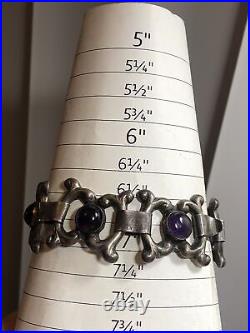 2. Vintage Marked Sterling Silver 925 Amethyst Linked bracelet 34.7g, 7 Mexico