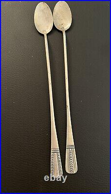 2 Vintage Sterling Silver Native American Long Stamped Design Spoons Marked RTT