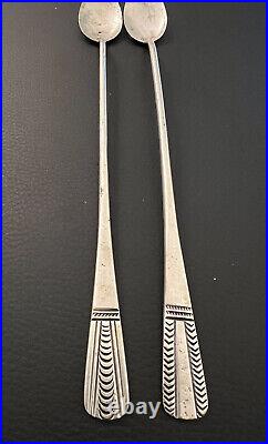 2 Vintage Sterling Silver Native American Long Stamped Design Spoons Marked RTT