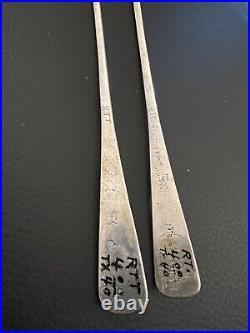 2 Vintage Sterling Silver Native American Long Stamped Design Spoons Marked RTT