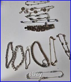 21 Sterling Silver 925 Bracelets, 222.62 grams, Marked, Estate Jewelry