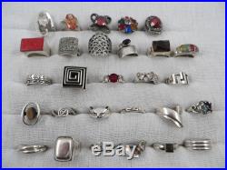 28 Piece Sterling Silver Ring Lot, All Marked, 194 Grams
