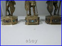 3 German Sterling Silver Jewelled Knights Marked