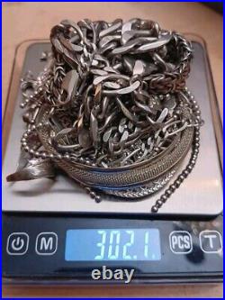 302 Grams Sterling Silver Scrap Lot @ Melt? All 925 No Stones 14k Marked Chain