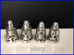 4 Antique Signed LHM Mexico Silver Eagle Mark Sterling Salt & Pepper Shakers