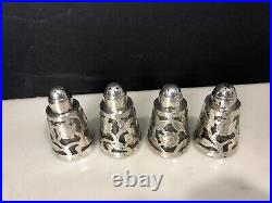 4 Antique Signed LHM Mexico Silver Eagle Mark Sterling Salt & Pepper Shakers