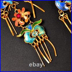 4'' Marked Chinese Sterling Silver Gilt Dynasty Palace Earrings bat flower