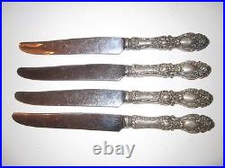 4 Wallace Sterling Silver Knives Marked Sterling 9 1/4 Long Jc-8