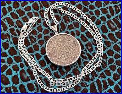 45g GERMAN 5 MARK PENDANT Mariner NECKLACE Chunky 925 Solid Sterling Silver USA