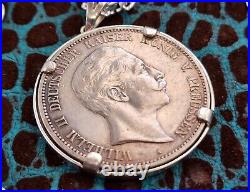 45g GERMAN 5 MARK PENDANT Mariner NECKLACE Chunky 925 Solid Sterling Silver USA