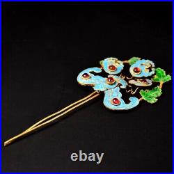 6.2'' Marked Chinese Sterling Silver Gilt Dynasty Palace Hairpin animal