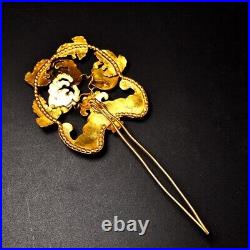 6.2'' Marked Chinese Sterling Silver Gilt Dynasty Palace Hairpin animal