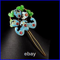 6.2'' Marked Chinese Sterling Silver Gilt Dynasty Palace Hairpin animal