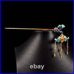 6.8'' Marked Chinese Sterling Silver Gilt Dynasty Palace Hairpin flower