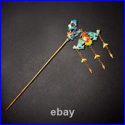 6.8'' Marked Chinese Sterling Silver Gilt Dynasty Palace Hairpin flower