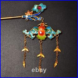 6.8'' Marked Chinese Sterling Silver Gilt Dynasty Palace Hairpin flower