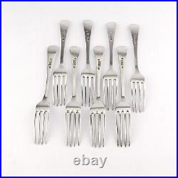 8 Antique Georgian Solid Sterling Silver Dessert Forks. 1784. Incuse Duty Mark