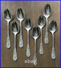 8 STIEFF ROSE Antique STERLING Silver Teaspoons 5.5 withStar Mark, No Monogram