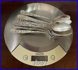 8 STIEFF ROSE Antique STERLING Silver Teaspoons 5.5 withStar Mark, No Monogram