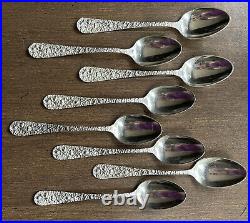 8 STIEFF ROSE Antique STERLING Silver Teaspoons 5.5 withStar Mark, No Monogram