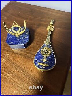 800 Sterling Silver Gilt and Lapis Miniature Lute, marked