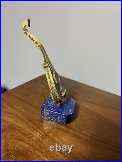 800 Sterling Silver Gilt and Lapis Miniature Lute, marked