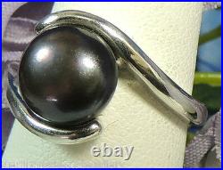 9 mm Button Peacock Pearl Sterling Silver 0.925 Estate Cocktail Ring size 7 or O