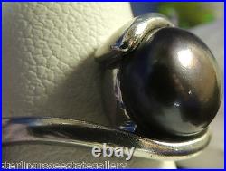 9 mm Button Peacock Pearl Sterling Silver 0.925 Estate Cocktail Ring size 7 or O